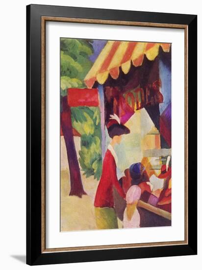 Before Hutladen (Woman with a Red Jacket and Child)-Auguste Macke-Framed Art Print