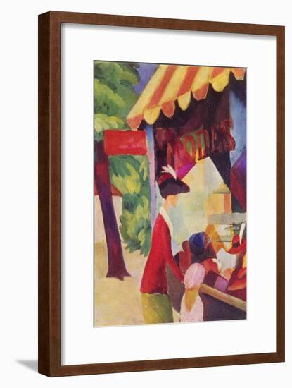 Before Hutladen (Woman with a Red Jacket and Child)-Auguste Macke-Framed Art Print