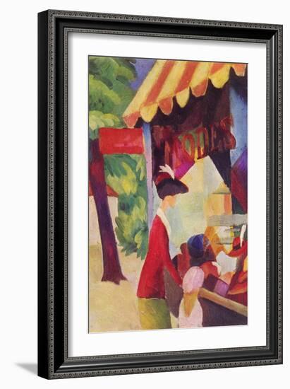 Before Hutladen (Woman with a Red Jacket and Child)-Auguste Macke-Framed Art Print