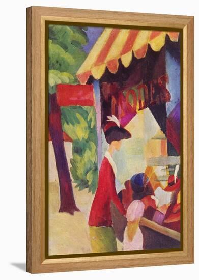 Before Hutladen (Woman with a Red Jacket and Child)-Auguste Macke-Framed Stretched Canvas