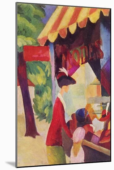 Before Hutladen (Woman with a Red Jacket and Child)-Auguste Macke-Mounted Art Print