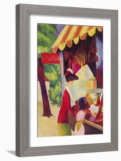 Before Hutladen (Woman with a Red Jacket and Child)-Auguste Macke-Framed Art Print