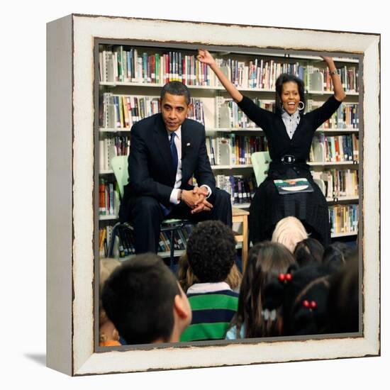 Before President Barack Obama and Wife Read to Second Graders at Capital City Public Charter School-null-Framed Premier Image Canvas