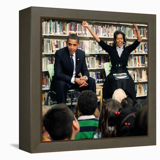 Before President Barack Obama and Wife Read to Second Graders at Capital City Public Charter School-null-Framed Premier Image Canvas