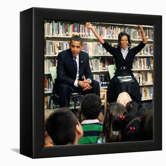 Before President Barack Obama and Wife Read to Second Graders at Capital City Public Charter School-null-Framed Premier Image Canvas