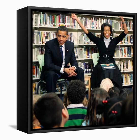 Before President Barack Obama and Wife Read to Second Graders at Capital City Public Charter School-null-Framed Premier Image Canvas