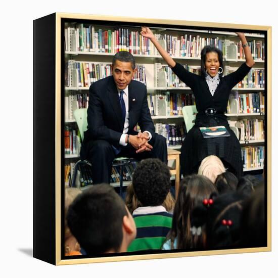 Before President Barack Obama and Wife Read to Second Graders at Capital City Public Charter School-null-Framed Premier Image Canvas