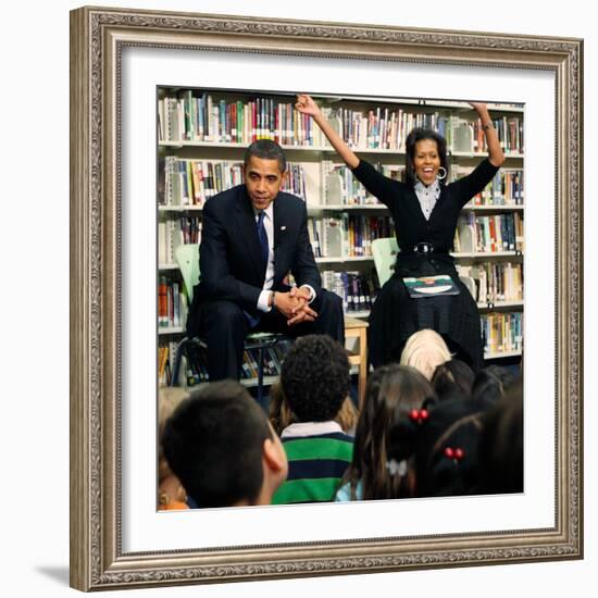 Before President Barack Obama and Wife Read to Second Graders at Capital City Public Charter School-null-Framed Photographic Print