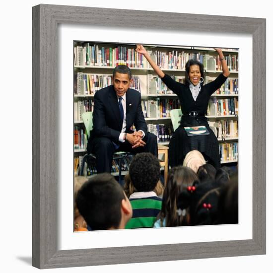 Before President Barack Obama and Wife Read to Second Graders at Capital City Public Charter School-null-Framed Photographic Print