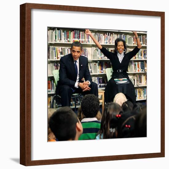 Before President Barack Obama and Wife Read to Second Graders at Capital City Public Charter School-null-Framed Photographic Print