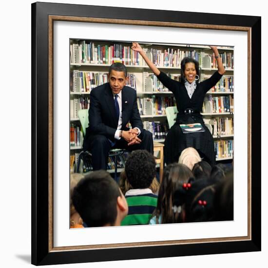 Before President Barack Obama and Wife Read to Second Graders at Capital City Public Charter School-null-Framed Photographic Print