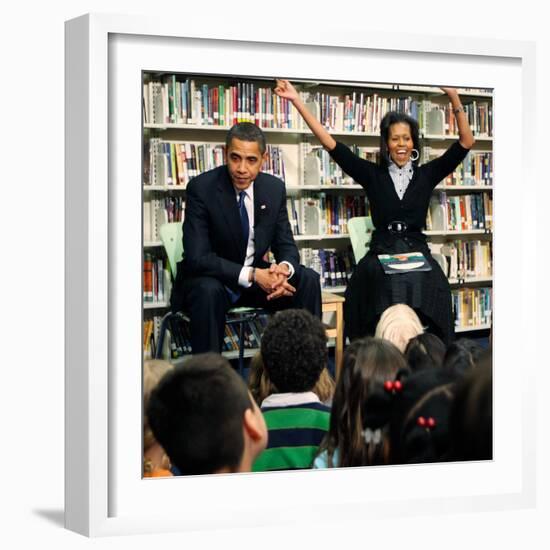 Before President Barack Obama and Wife Read to Second Graders at Capital City Public Charter School-null-Framed Photographic Print