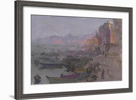 Before Sunrise on the Ghat, Varanasi, 2015-Peter Brown-Framed Giclee Print