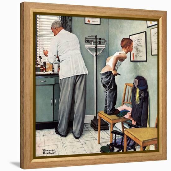 "Before the Shot" or "At the Doctor's" Saturday Evening Post Cover, March 15,1958-Norman Rockwell-Framed Premier Image Canvas