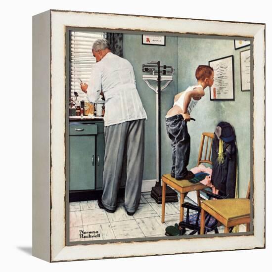 "Before the Shot" or "At the Doctor's" Saturday Evening Post Cover, March 15,1958-Norman Rockwell-Framed Premier Image Canvas