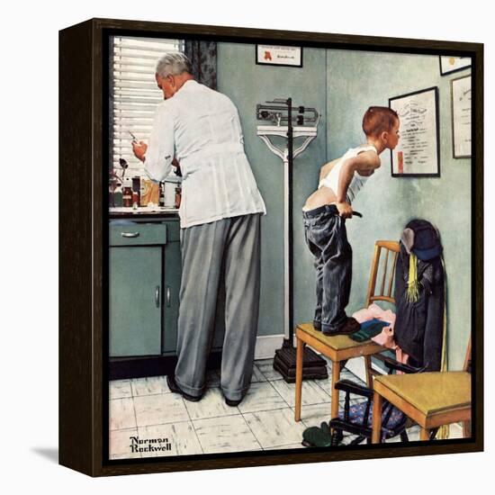 "Before the Shot" or "At the Doctor's" Saturday Evening Post Cover, March 15,1958-Norman Rockwell-Framed Premier Image Canvas