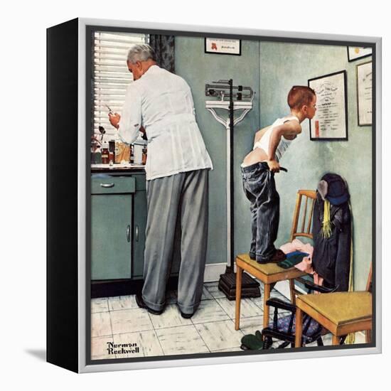 "Before the Shot" or "At the Doctor's" Saturday Evening Post Cover, March 15,1958-Norman Rockwell-Framed Premier Image Canvas