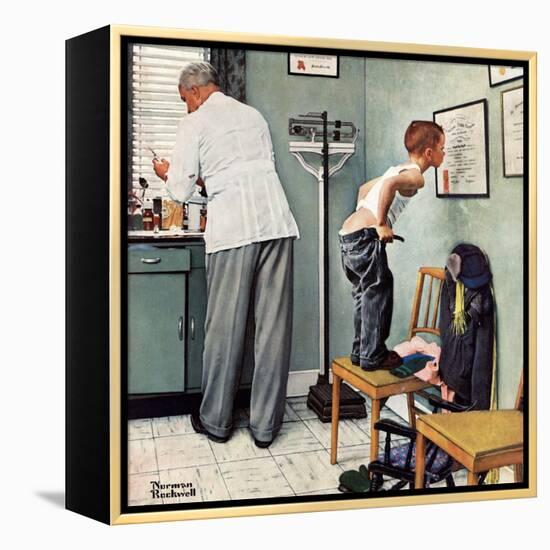 "Before the Shot" or "At the Doctor's" Saturday Evening Post Cover, March 15,1958-Norman Rockwell-Framed Premier Image Canvas