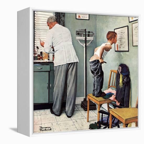 "Before the Shot" or "At the Doctor's" Saturday Evening Post Cover, March 15,1958-Norman Rockwell-Framed Premier Image Canvas