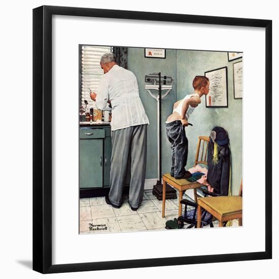"Before the Shot" or "At the Doctor's" Saturday Evening Post Cover, March 15,1958-Norman Rockwell-Framed Giclee Print