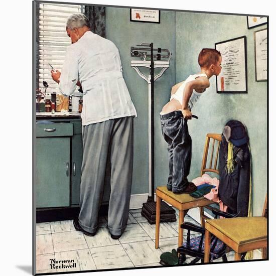 "Before the Shot" or "At the Doctor's" Saturday Evening Post Cover, March 15,1958-Norman Rockwell-Mounted Giclee Print