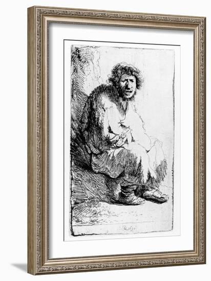 Beggar Seated on a Bank, 1630 (Etching)-Rembrandt van Rijn-Framed Giclee Print