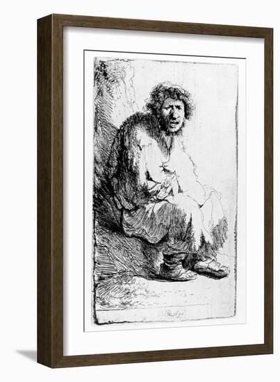 Beggar Seated on a Bank, 1630 (Etching)-Rembrandt van Rijn-Framed Giclee Print