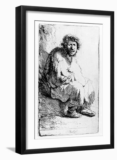 Beggar Seated on a Bank, 1630 (Etching)-Rembrandt van Rijn-Framed Giclee Print