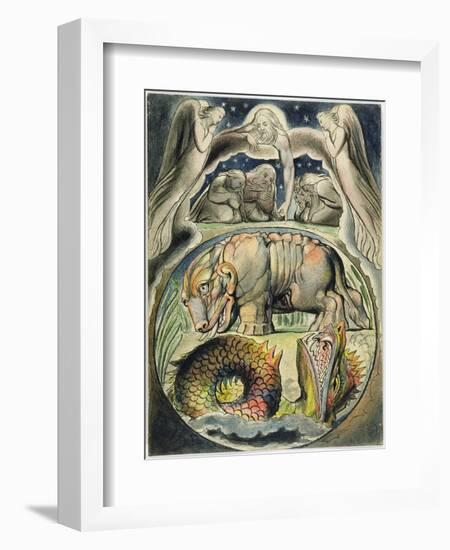 Behemoth and Leviathan, after William Blake (1757-1827) (Pen and Ink and W/C on Paper)-John Linnell-Framed Premium Giclee Print