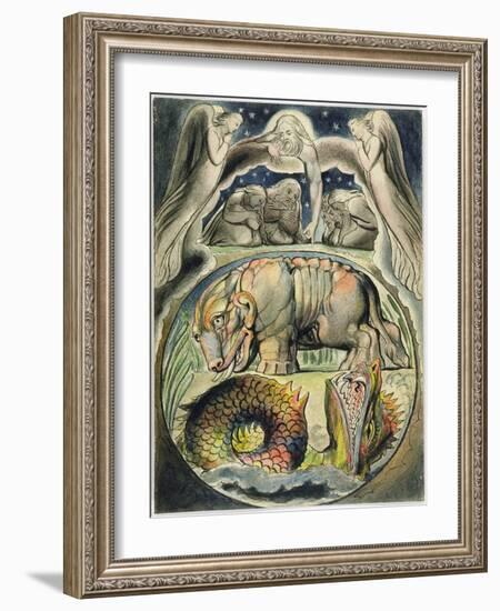 Behemoth and Leviathan, after William Blake (1757-1827) (Pen and Ink and W/C on Paper)-John Linnell-Framed Giclee Print