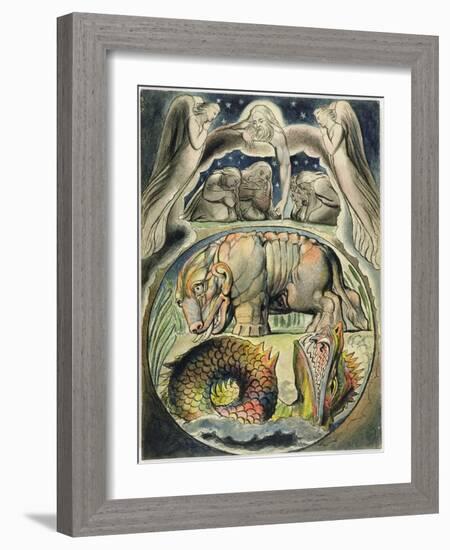 Behemoth and Leviathan, after William Blake (1757-1827) (Pen and Ink and W/C on Paper)-John Linnell-Framed Giclee Print