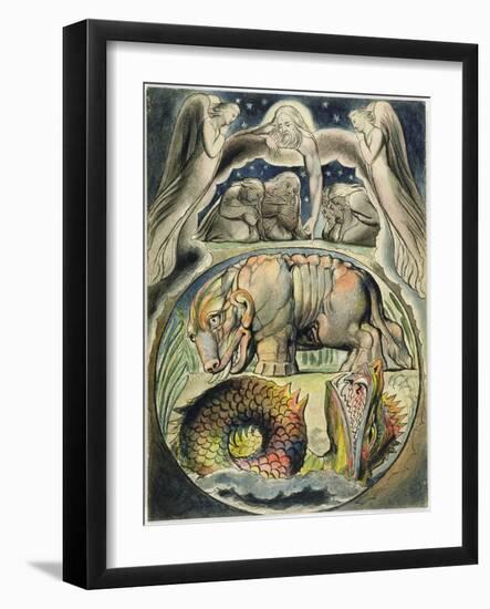 Behemoth and Leviathan, after William Blake (1757-1827) (Pen and Ink and W/C on Paper)-John Linnell-Framed Giclee Print