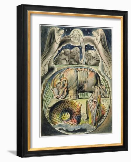 Behemoth and Leviathan, after William Blake (1757-1827) (Pen and Ink and W/C on Paper)-John Linnell-Framed Giclee Print