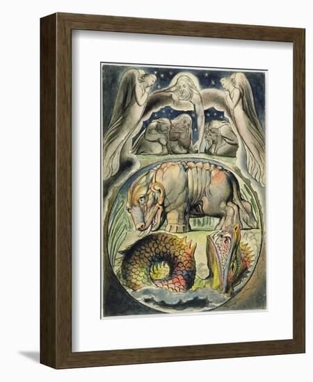 Behemoth and Leviathan, after William Blake (1757-1827) (Pen and Ink and W/C on Paper)-John Linnell-Framed Giclee Print