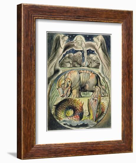 Behemoth and Leviathan, after William Blake (1757-1827) (Pen and Ink and W/C on Paper)-John Linnell-Framed Giclee Print