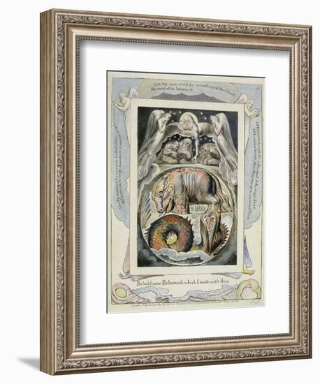 Behemoth and Leviathan from the Book of Job (Pl.15), C.1793 (Hand Tinted Line)-William Blake-Framed Giclee Print