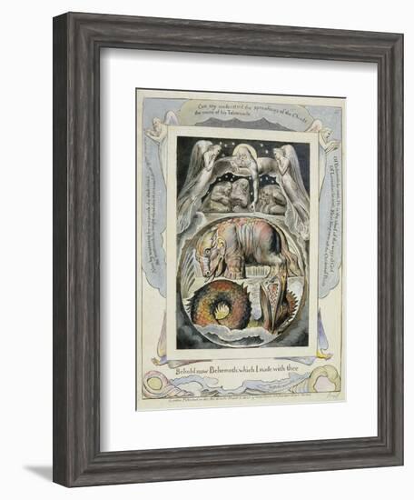 Behemoth and Leviathan from the Book of Job (Pl.15), C.1793 (Hand Tinted Line)-William Blake-Framed Giclee Print