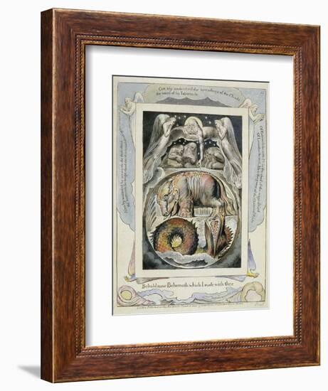 Behemoth and Leviathan from the Book of Job (Pl.15), C.1793 (Hand Tinted Line)-William Blake-Framed Giclee Print