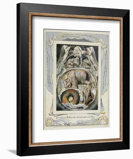 Behemoth and Leviathan from the Book of Job (Pl.15), C.1793 (Hand Tinted Line)-William Blake-Framed Giclee Print