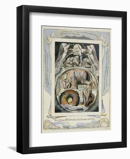 Behemoth and Leviathan from the Book of Job (Pl.15), C.1793 (Hand Tinted Line)-William Blake-Framed Giclee Print