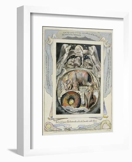 Behemoth and Leviathan from the Book of Job (Pl.15), C.1793 (Hand Tinted Line)-William Blake-Framed Giclee Print