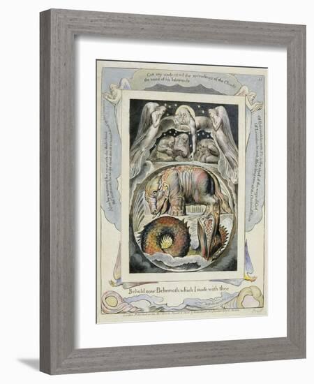 Behemoth and Leviathan from the Book of Job (Pl.15), C.1793 (Hand Tinted Line)-William Blake-Framed Premium Giclee Print