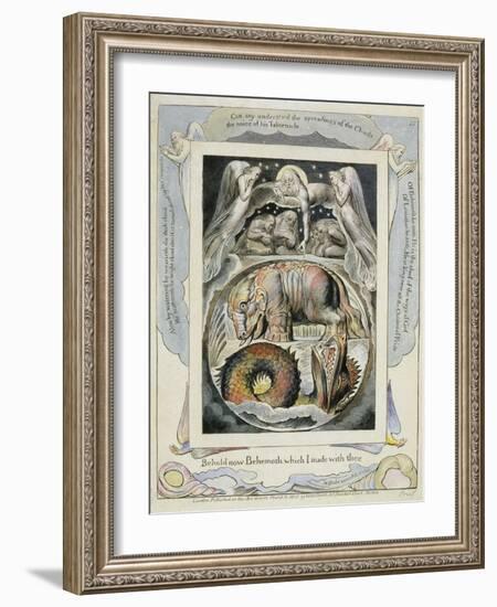 Behemoth and Leviathan from the Book of Job (Pl.15), C.1793 (Hand Tinted Line)-William Blake-Framed Giclee Print