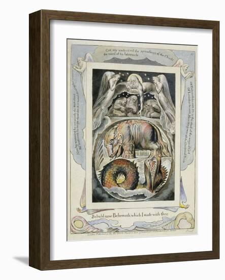 Behemoth and Leviathan from the Book of Job (Pl.15), C.1793 (Hand Tinted Line)-William Blake-Framed Giclee Print