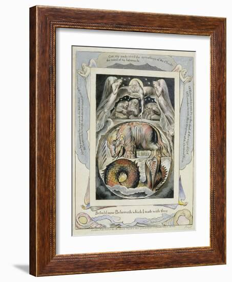 Behemoth and Leviathan from the Book of Job (Pl.15), C.1793 (Hand Tinted Line)-William Blake-Framed Giclee Print