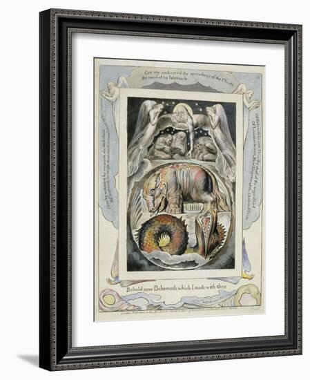 Behemoth and Leviathan from the Book of Job (Pl.15), C.1793 (Hand Tinted Line)-William Blake-Framed Giclee Print