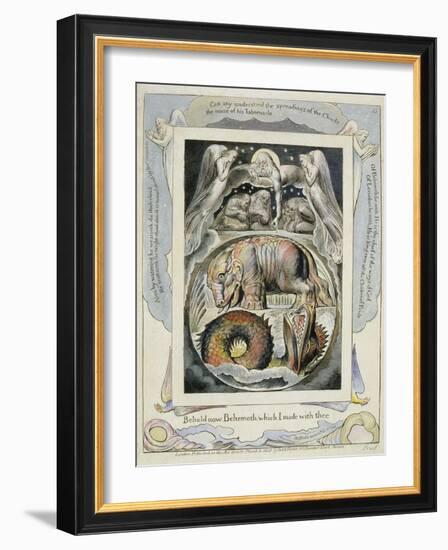 Behemoth and Leviathan from the Book of Job (Pl.15), C.1793 (Hand Tinted Line)-William Blake-Framed Giclee Print