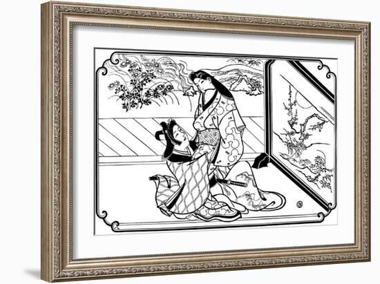 Behind the Screen, 1680S-Hishikawa Moronobu-Framed Giclee Print