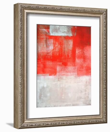 Beige And Coral Abstract Art Painting-T30Gallery-Framed Art Print