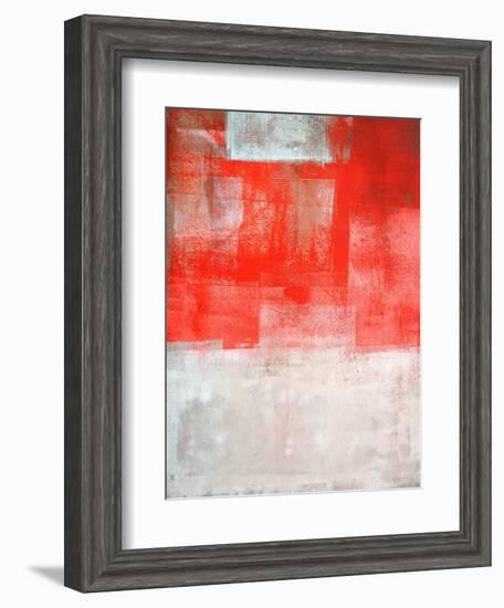 Beige And Coral Abstract Art Painting-T30Gallery-Framed Art Print